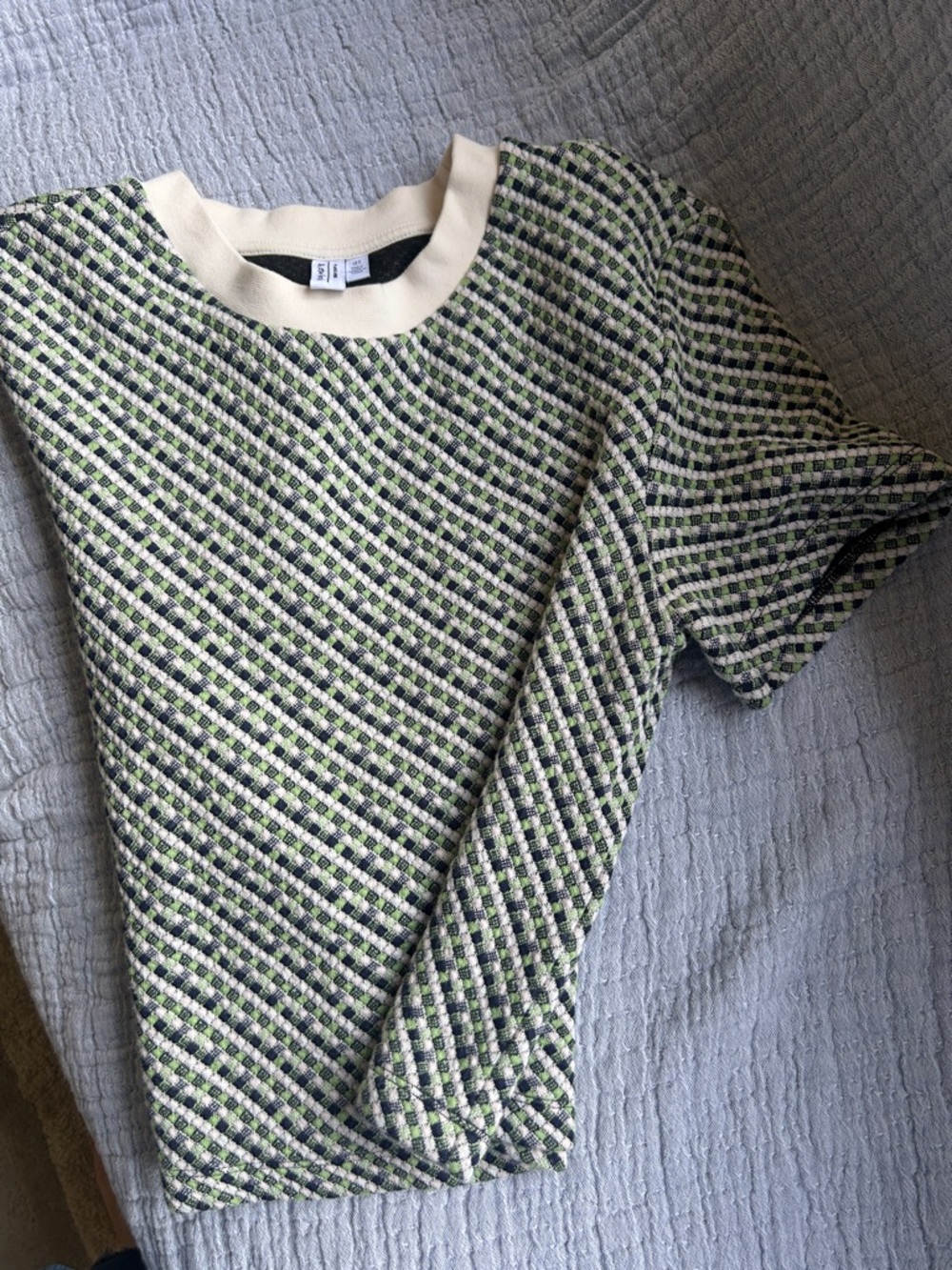& Other Stories Cream, Green & Black Textured Knit Top